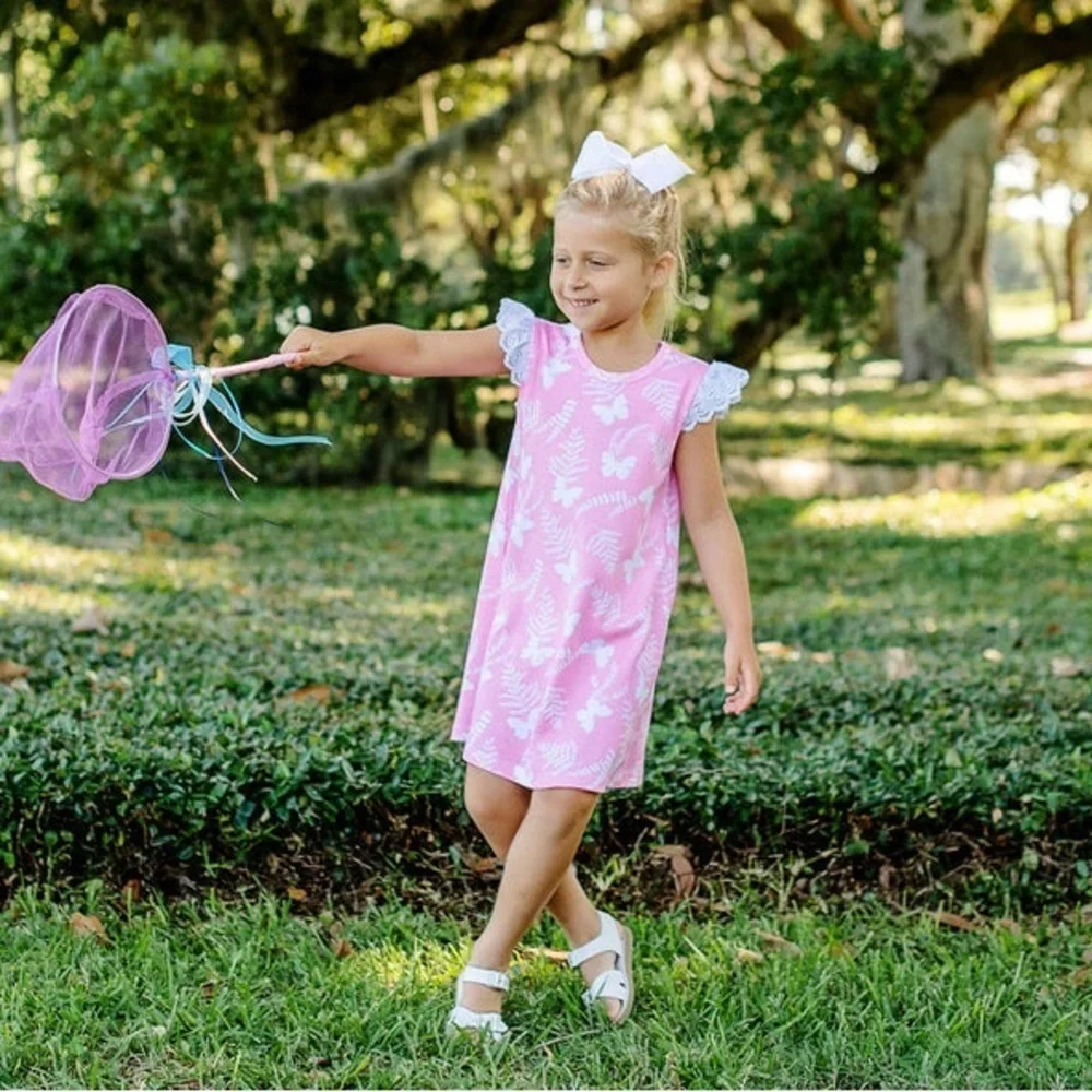 The Beaufort Bonnet Company Girls 10 Pink Polly Play Dress Eyelet Lace Sleeves‎